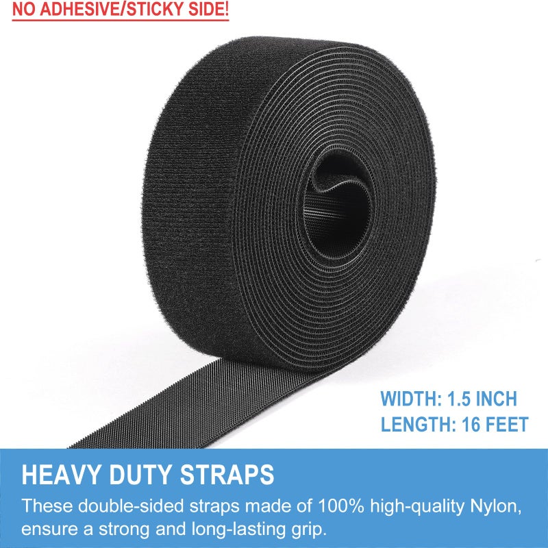 QTBLY 1.5in x 16ft | Hook and Loop Straps Heavy Duty | Double Sided Self-Gripping Strips | Reusable Multi-Purpose Wrap Roll for Home, Office, Data Center, and More - Image 2